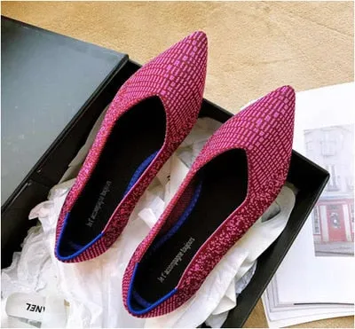 2020Women's Flat Shoes Ballet Shoes Breathable Knit Pointed Shoes Moccasin Mixed Color Women's Soft Shoes Women Zapatos De