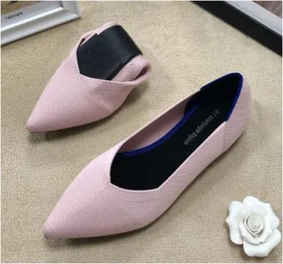 2020Women's Flat Shoes Ballet Shoes Breathable Knit Pointed Shoes Moccasin Mixed Color Women's Soft Shoes Women Zapatos De
