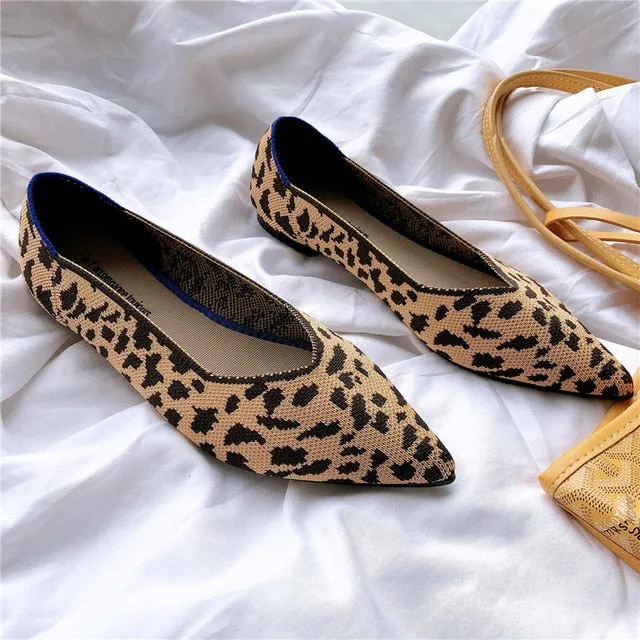 2020Women's Flat Shoes Ballet Shoes Breathable Knit Pointed Shoes Moccasin Mixed Color Women's Soft Shoes Women Zapatos De