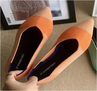 2020Women's Flat Shoes Ballet Shoes Breathable Knit Pointed Shoes Moccasin Mixed Color Women's Soft Shoes Women Zapatos De