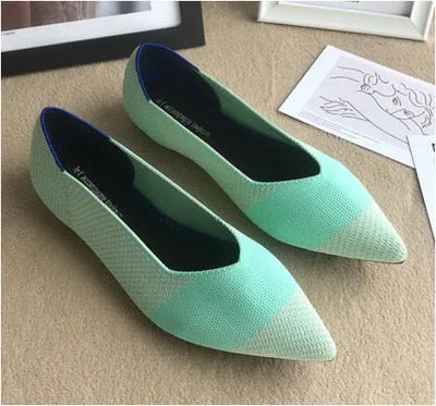 2020Women's Flat Shoes Ballet Shoes Breathable Knit Pointed Shoes Moccasin Mixed Color Women's Soft Shoes Women Zapatos De