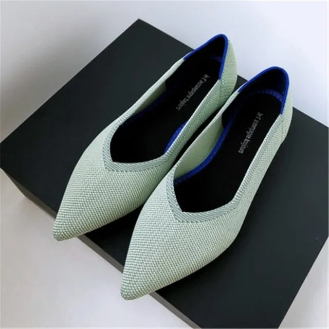 2020Women's Flat Shoes Ballet Shoes Breathable Knit Pointed Shoes Moccasin Mixed Color Women's Soft Shoes Women Zapatos De
