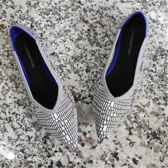 2020Women's Flat Shoes Ballet Shoes Breathable Knit Pointed Shoes Moccasin Mixed Color Women's Soft Shoes Women Zapatos De