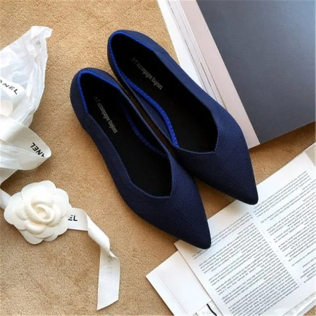 2020Women's Flat Shoes Ballet Shoes Breathable Knit Pointed Shoes Moccasin Mixed Color Women's Soft Shoes Women Zapatos De