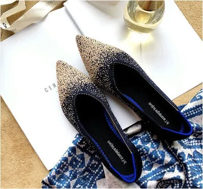 2020Women's Flat Shoes Ballet Shoes Breathable Knit Pointed Shoes Moccasin Mixed Color Women's Soft Shoes Women Zapatos De