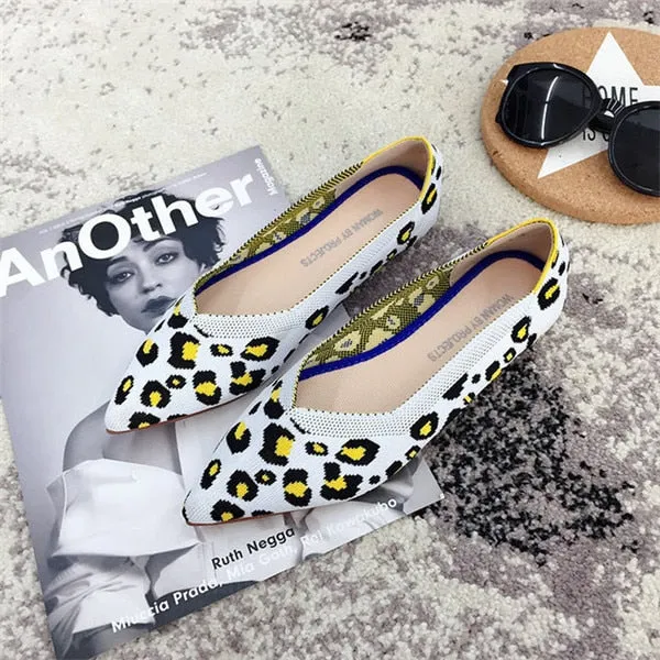 2020Women's Flat Shoes Ballet Shoes Breathable Knit Pointed Shoes Moccasin Mixed Color Women's Soft Shoes Women Zapatos De