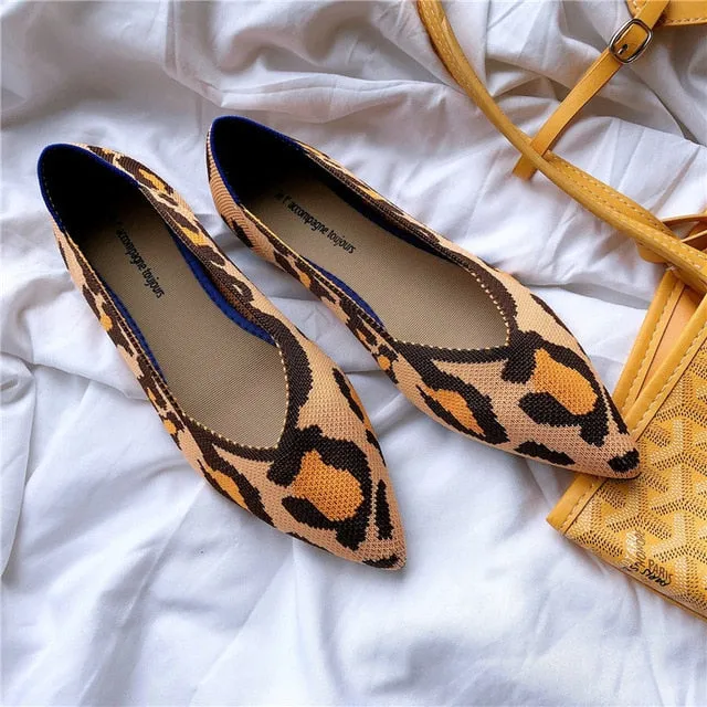 2020Women's Flat Shoes Ballet Shoes Breathable Knit Pointed Shoes Moccasin Mixed Color Women's Soft Shoes Women Zapatos De
