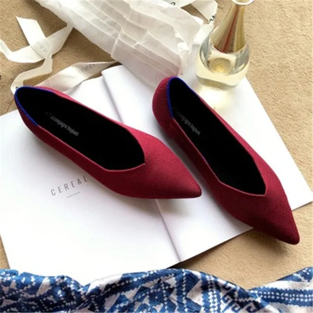 2020Women's Flat Shoes Ballet Shoes Breathable Knit Pointed Shoes Moccasin Mixed Color Women's Soft Shoes Women Zapatos De