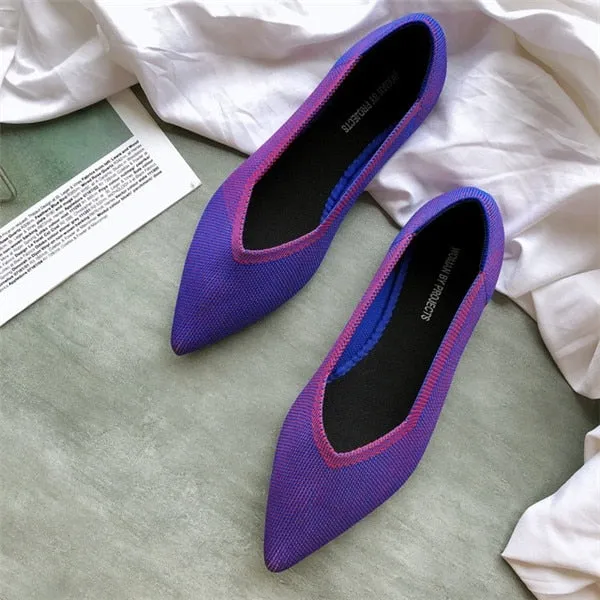 2020Women's Flat Shoes Ballet Shoes Breathable Knit Pointed Shoes Moccasin Mixed Color Women's Soft Shoes Women Zapatos De
