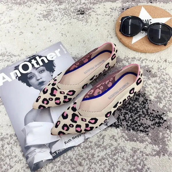 2020Women's Flat Shoes Ballet Shoes Breathable Knit Pointed Shoes Moccasin Mixed Color Women's Soft Shoes Women Zapatos De