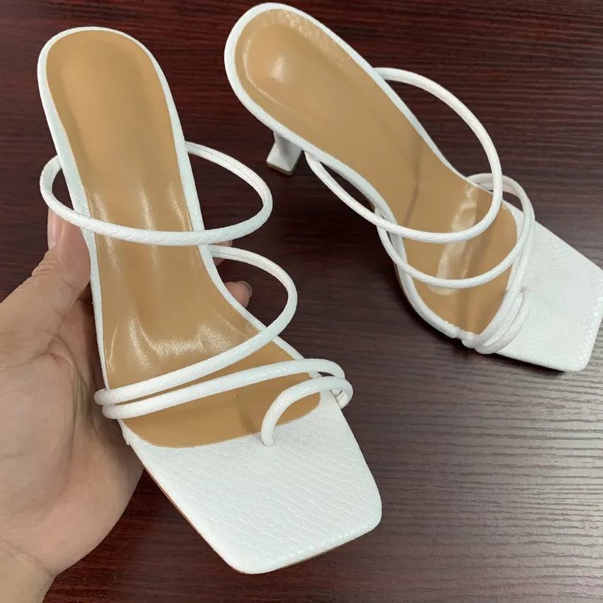 2025 Summer Women’s Square Toe Sandals | Snake Print Strappy Mules, 10.5CM High Heel Fashion Slippers