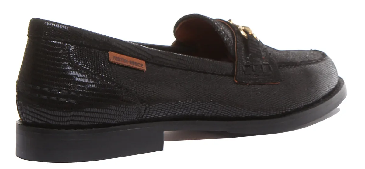 8800 Slip On Leather Loafer With Chain In Black Shiny