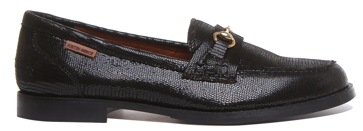 8800 Slip On Leather Loafer With Chain In Black Shiny