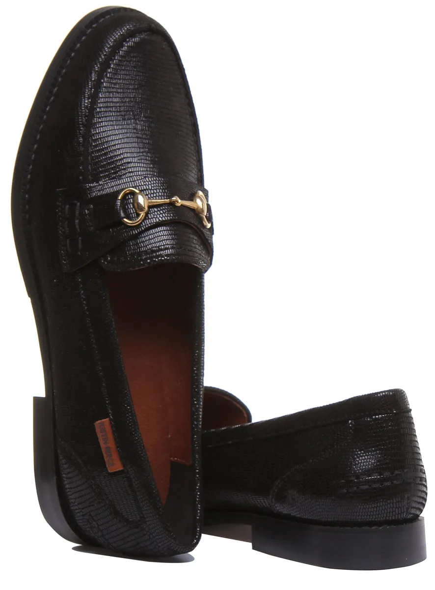 8800 Slip On Leather Loafer With Chain In Black Shiny