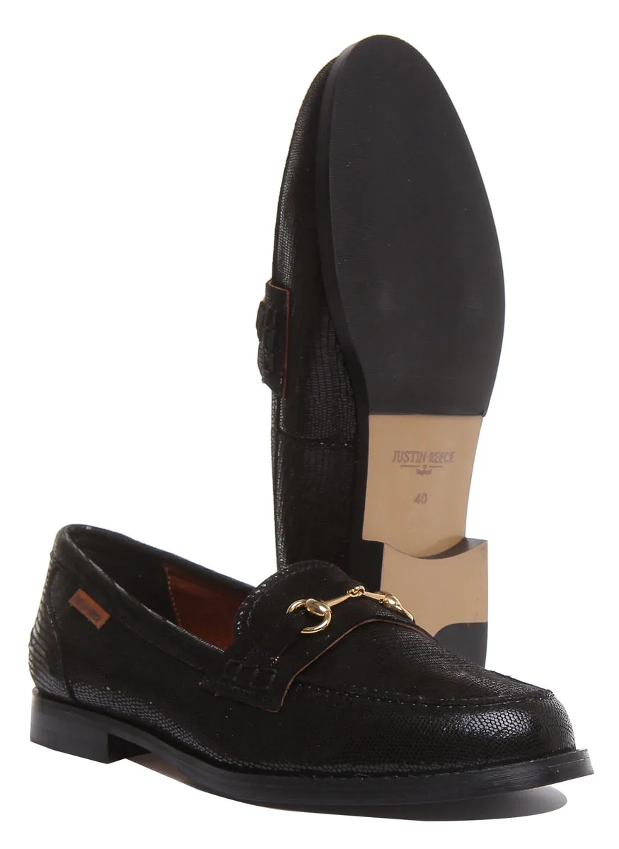 8800 Slip On Leather Loafer With Chain In Black Shiny