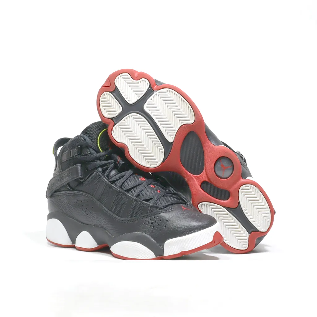 Air Jordan 6 Rings Sneakers Leather Black Color For Kids