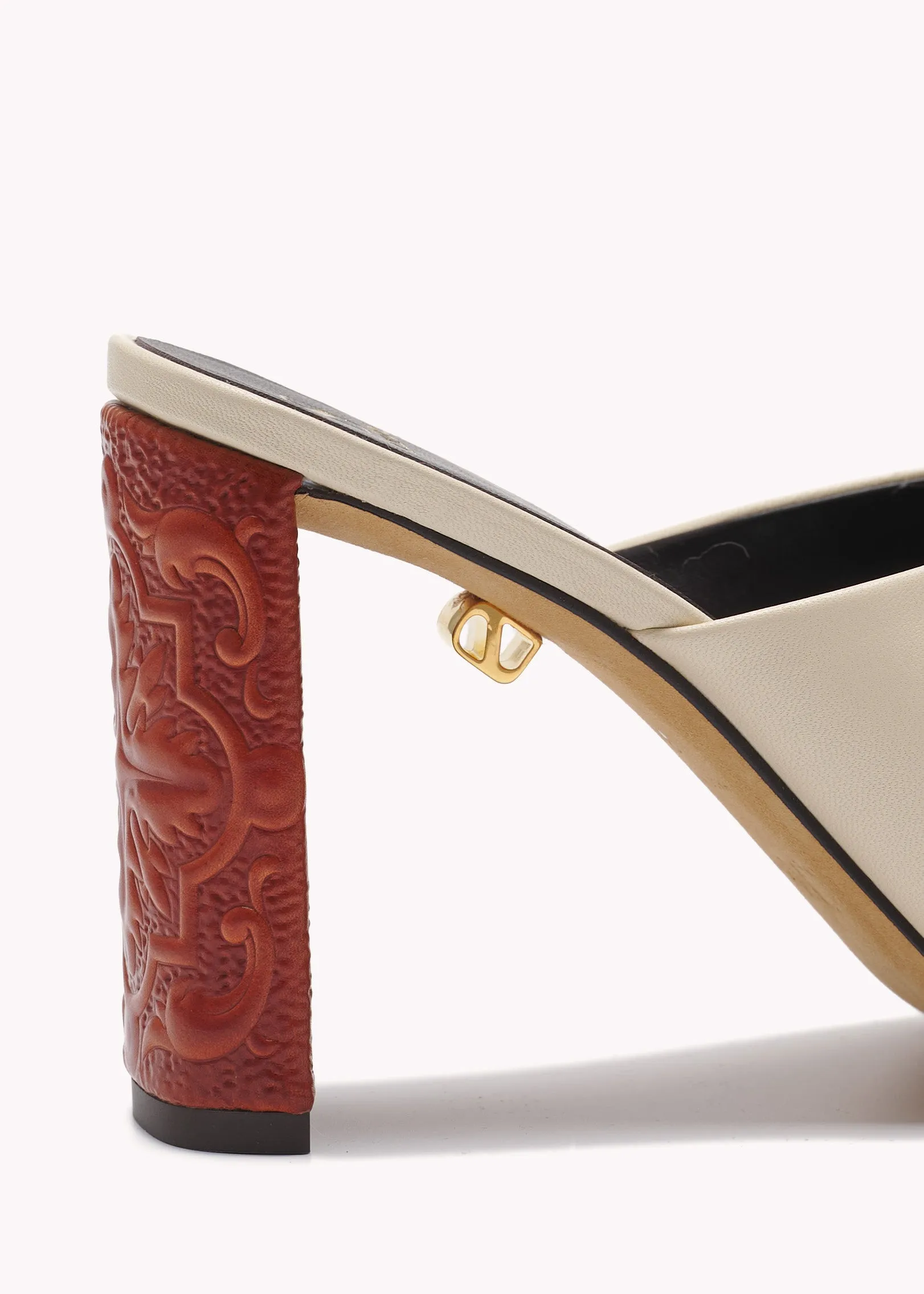 Annabelle Maca High-Heel Nappa Cream Mules