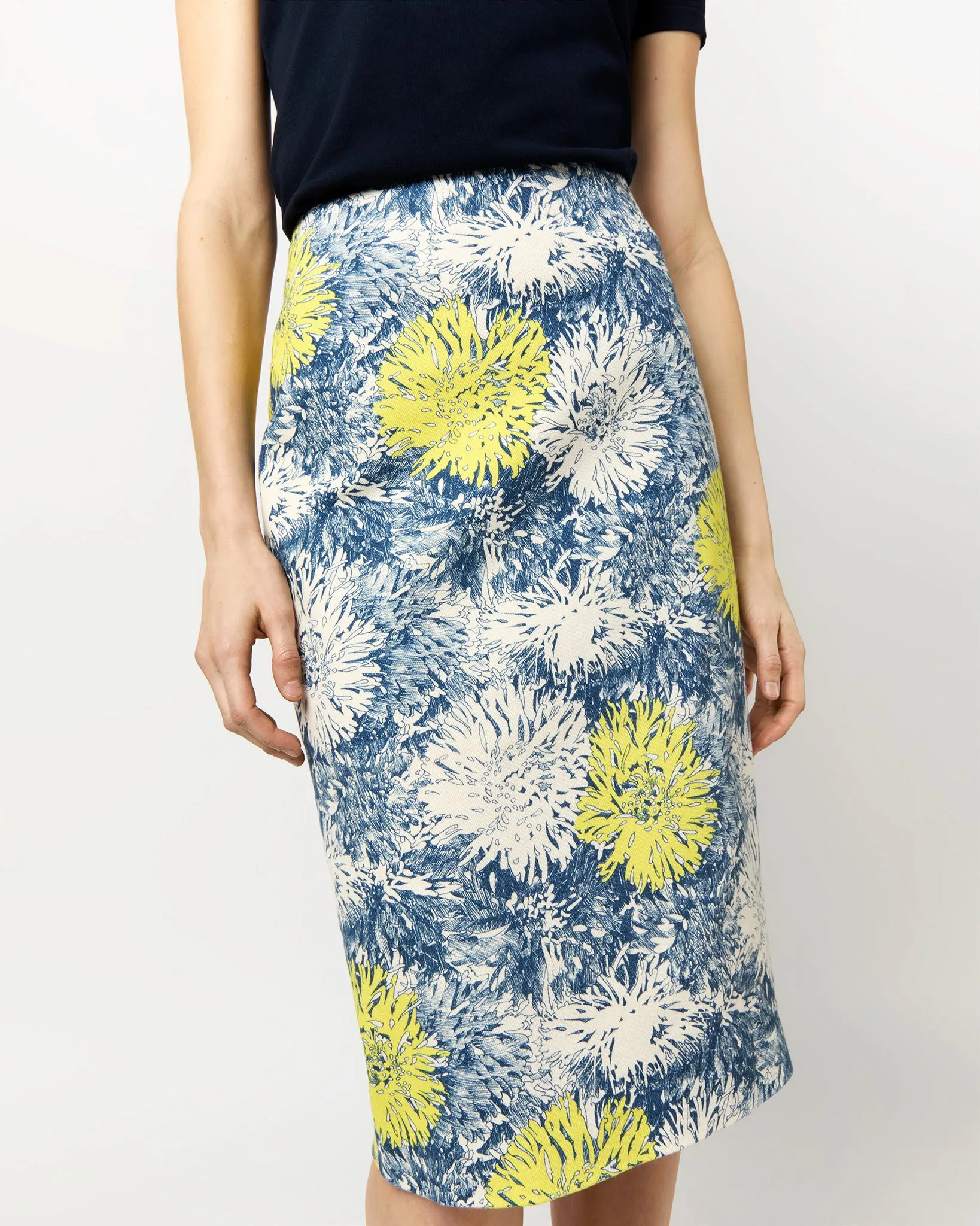 Aurora Skirt in Natural/Blue/Lemon Floral Stretch Denim