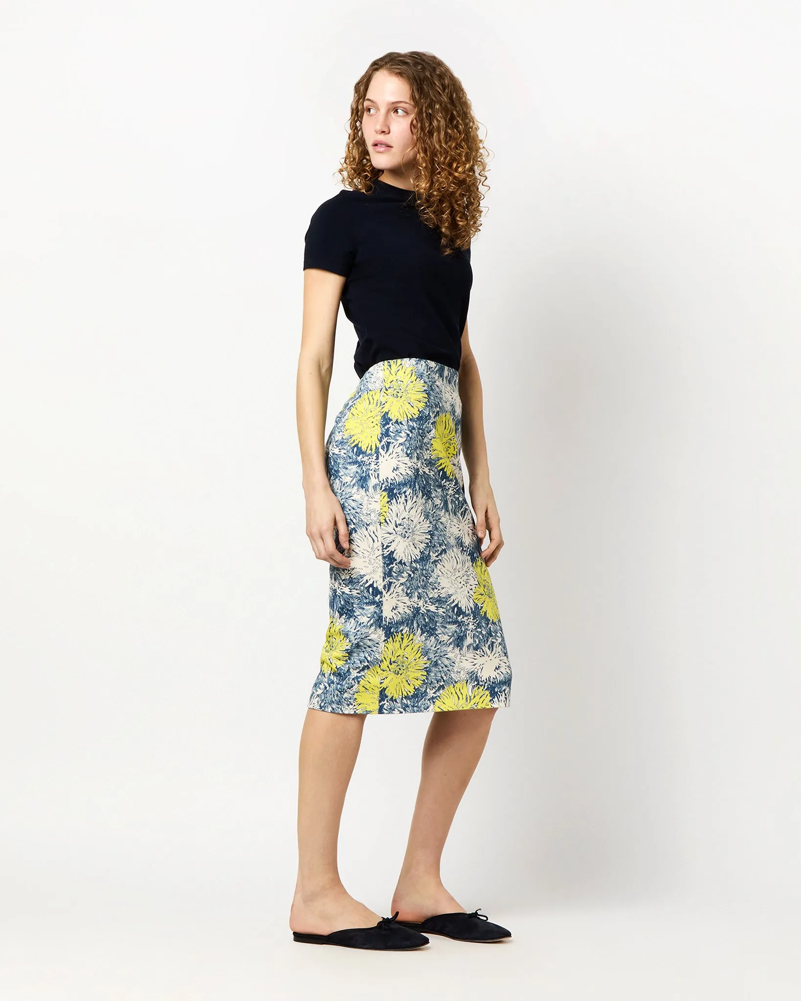 Aurora Skirt in Natural/Blue/Lemon Floral Stretch Denim