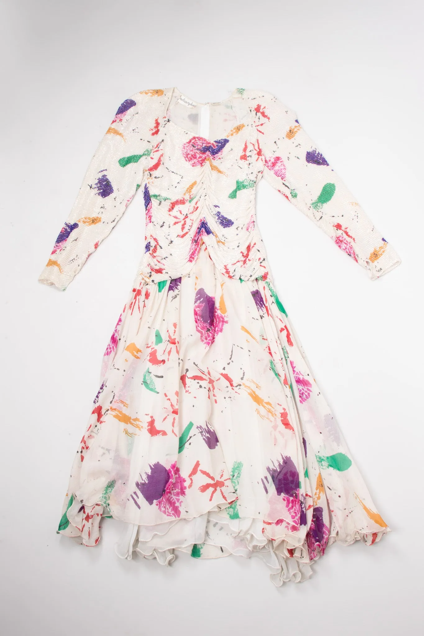 Beaded Abstract Paint Spatter Dress