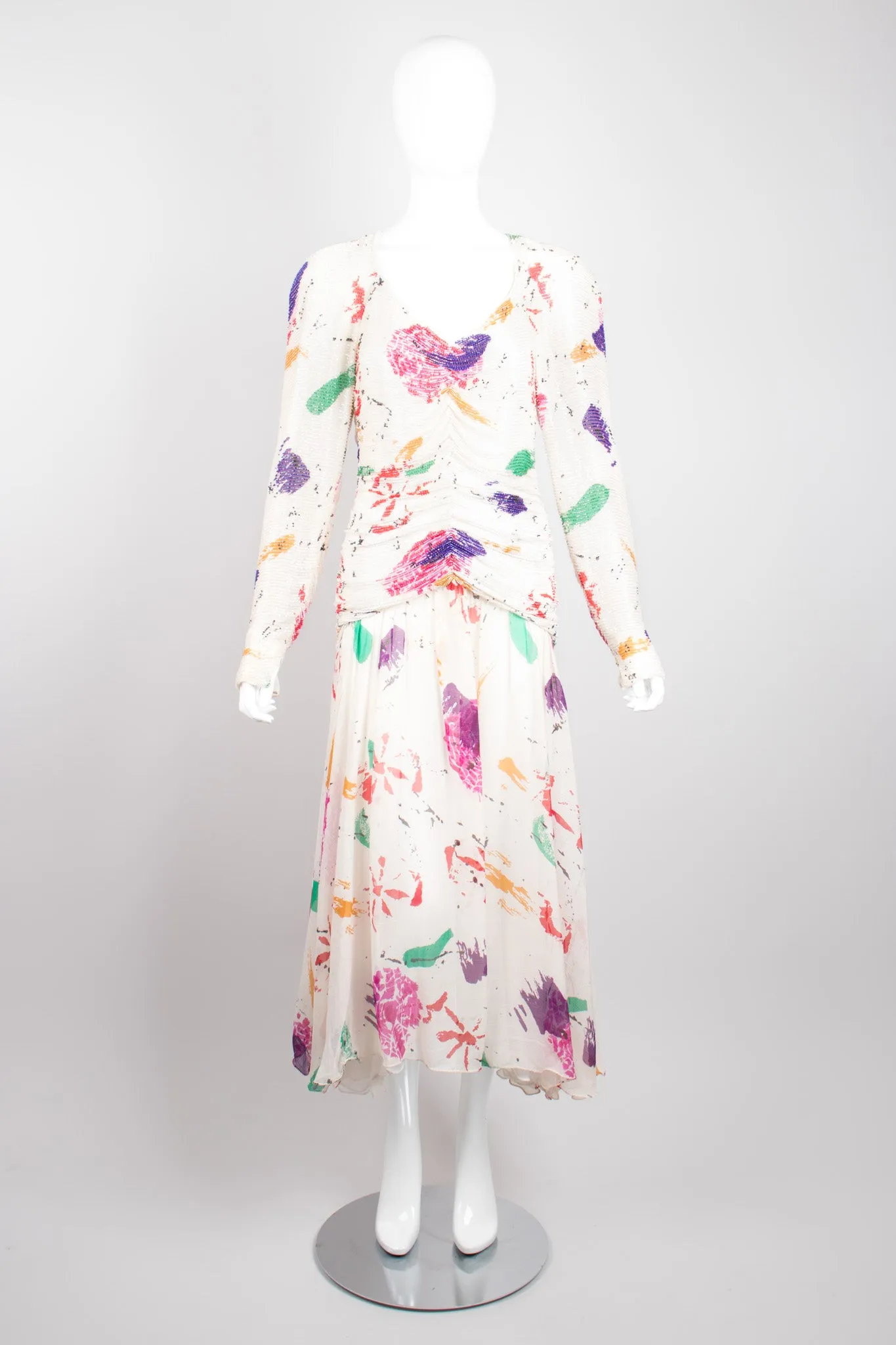 Beaded Abstract Paint Spatter Dress