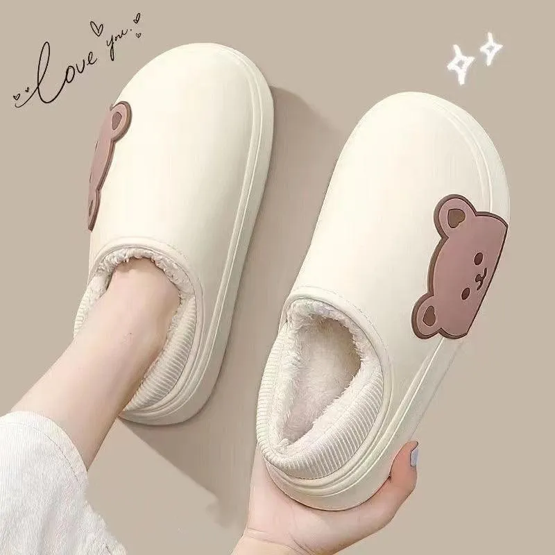 Bear Fluffy Winter Warm House Slippers for Couples