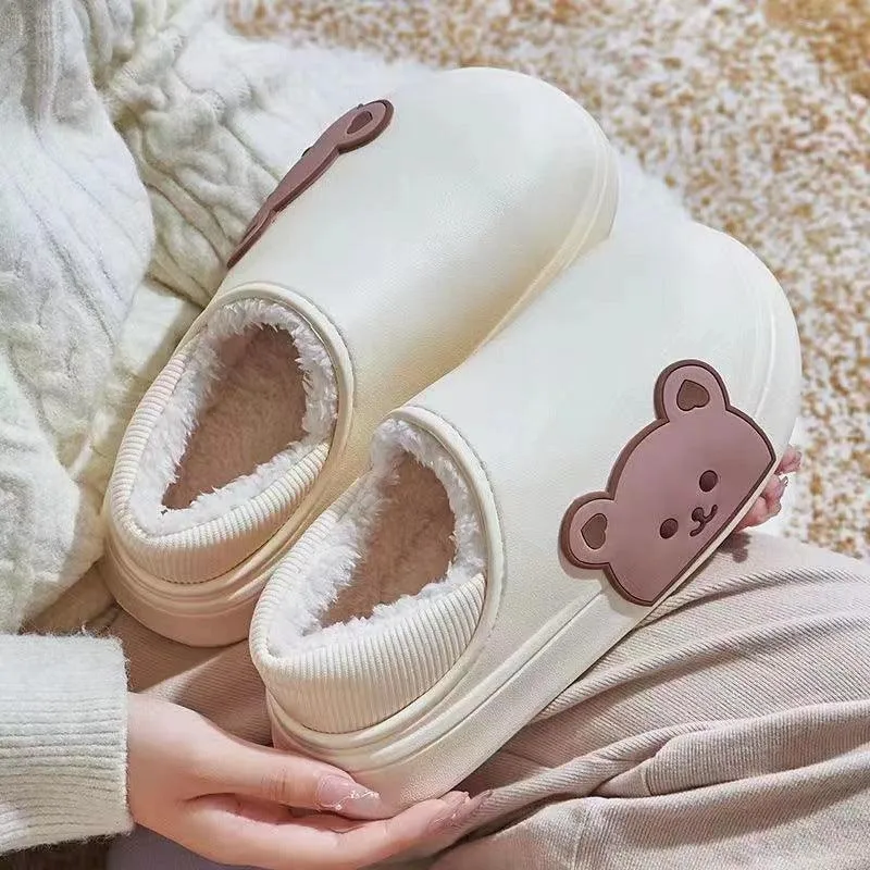 Bear Fluffy Winter Warm House Slippers for Couples