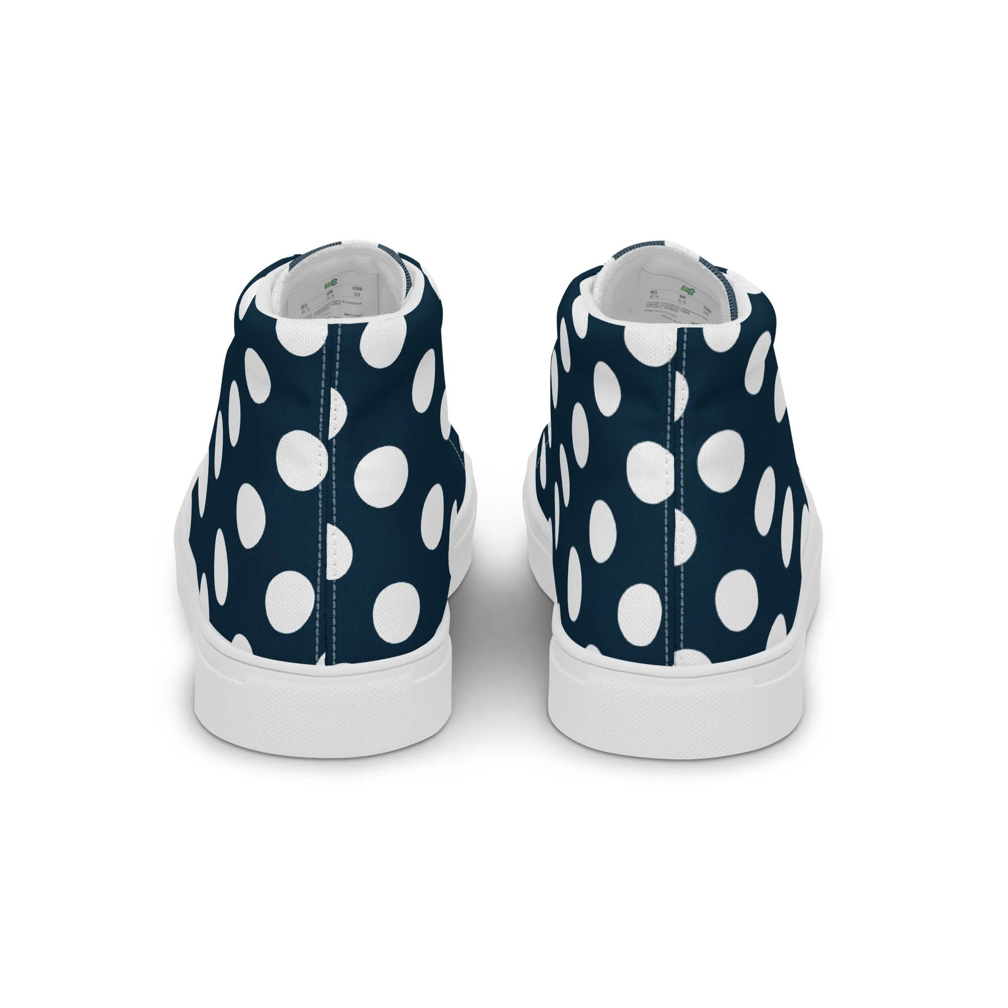 Blue with White Polka Dots Men’s high top canvas shoes