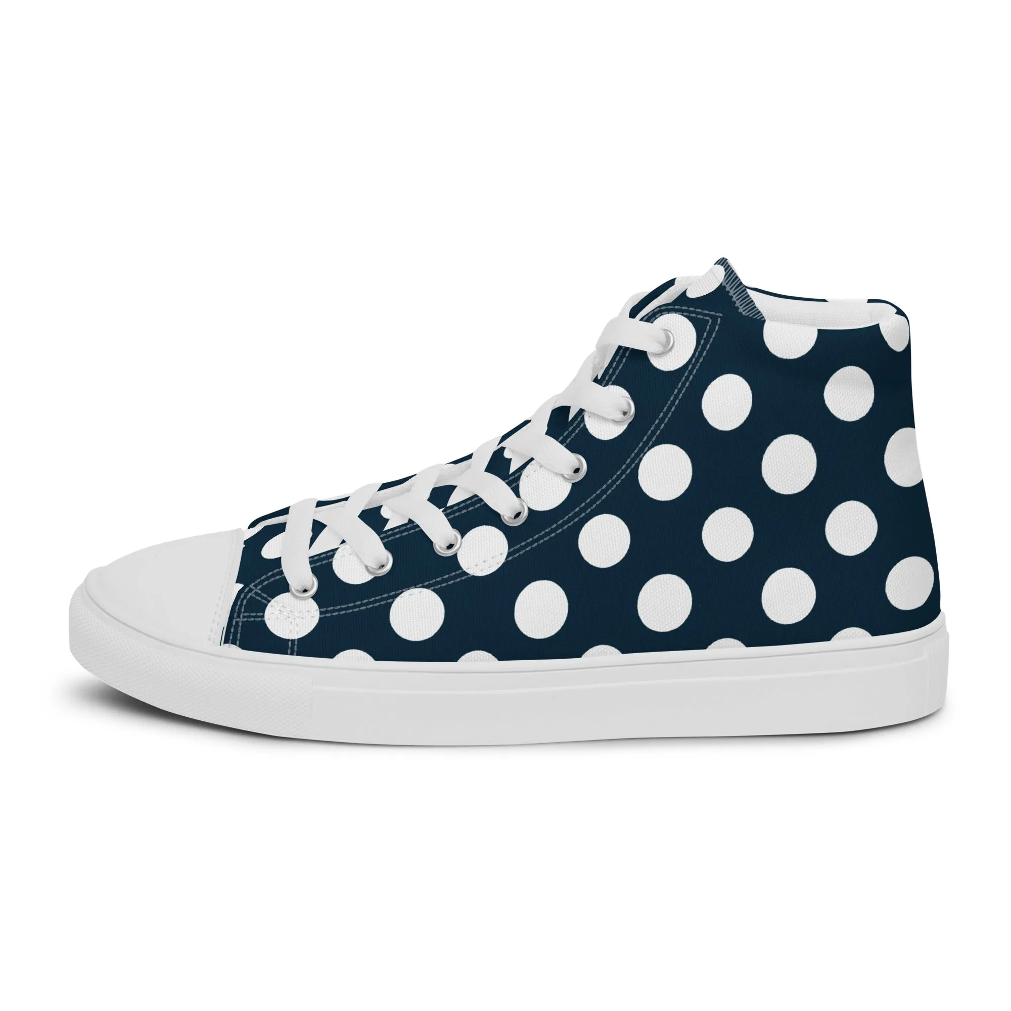 Blue with White Polka Dots Men’s high top canvas shoes