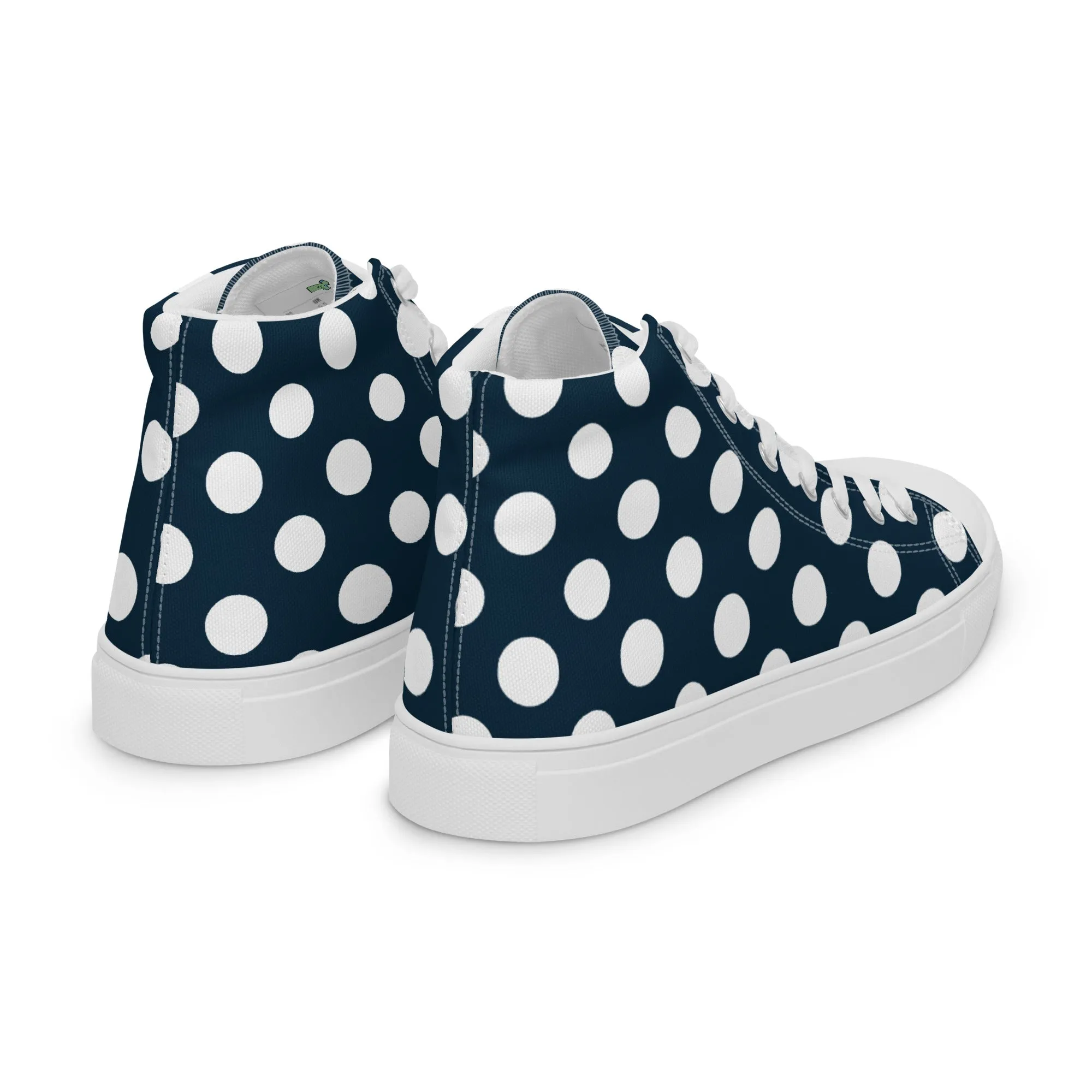 Blue with White Polka Dots Men’s high top canvas shoes
