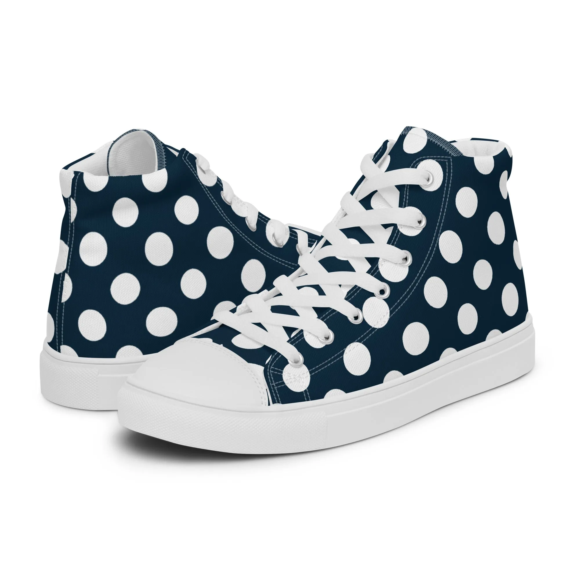 Blue with White Polka Dots Men’s high top canvas shoes