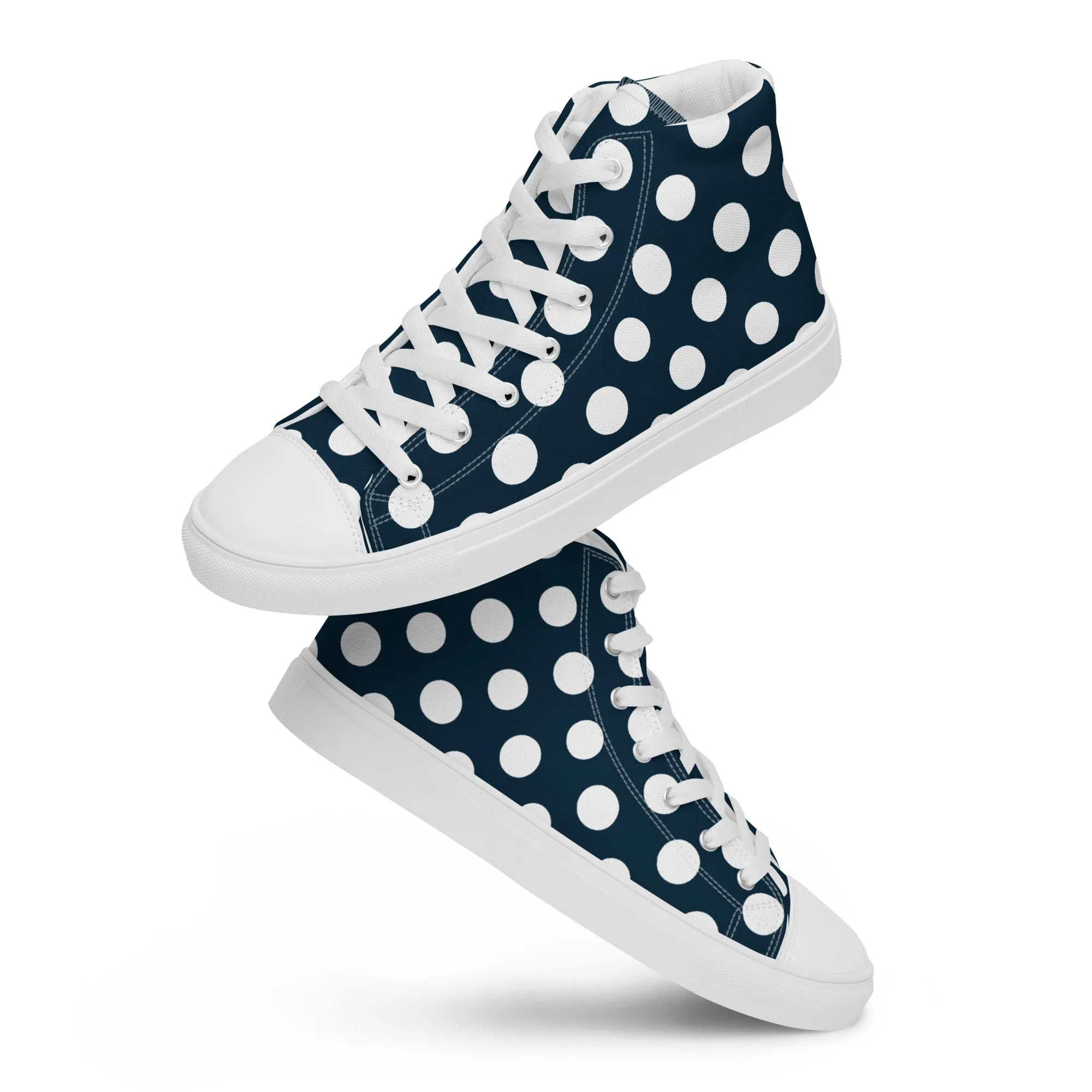 Blue with White Polka Dots Men’s high top canvas shoes