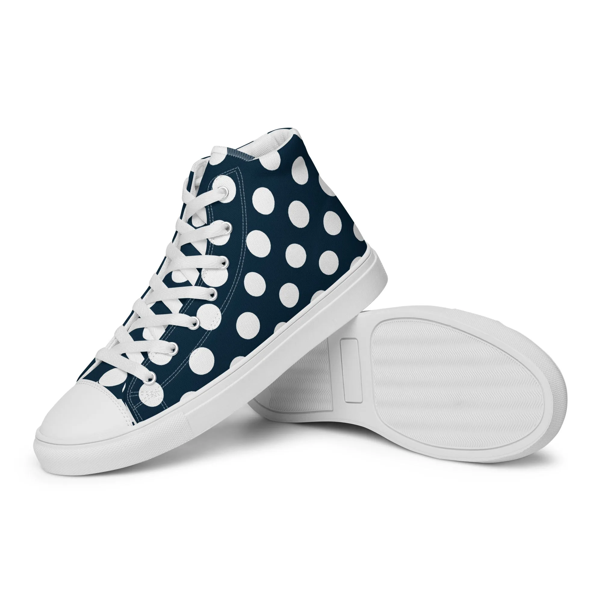 Blue with White Polka Dots Men’s high top canvas shoes