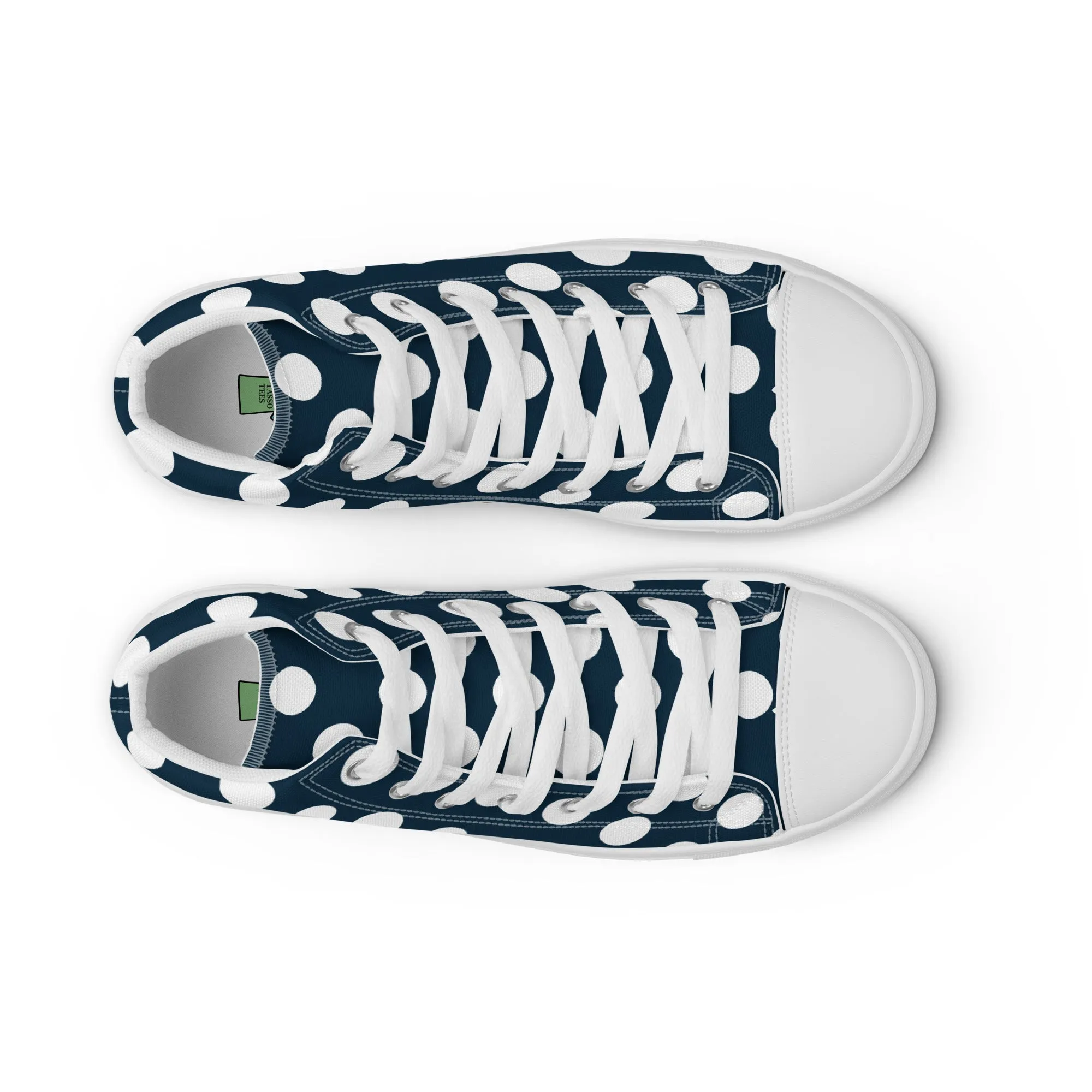 Blue with White Polka Dots Men’s high top canvas shoes