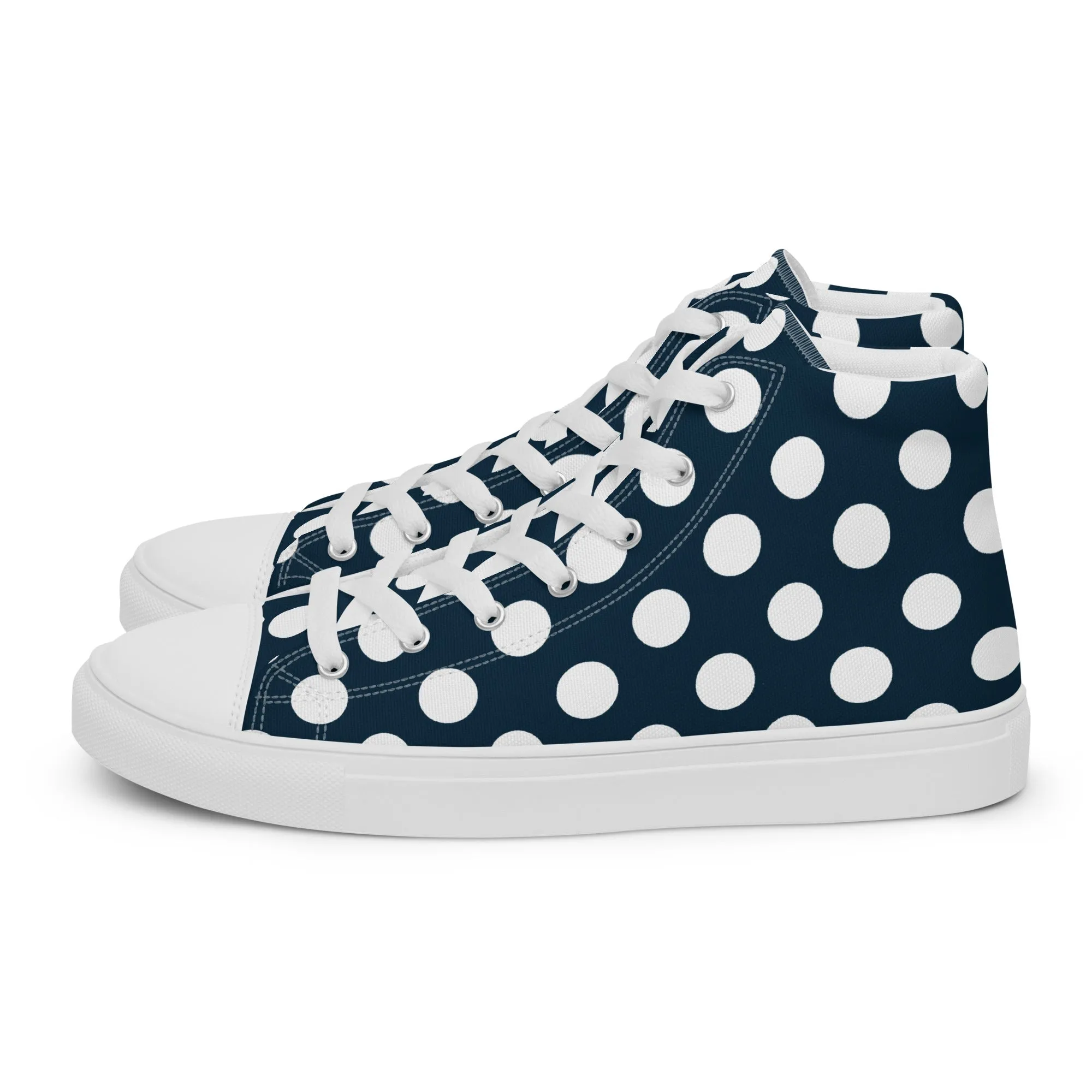 Blue with White Polka Dots Men’s high top canvas shoes