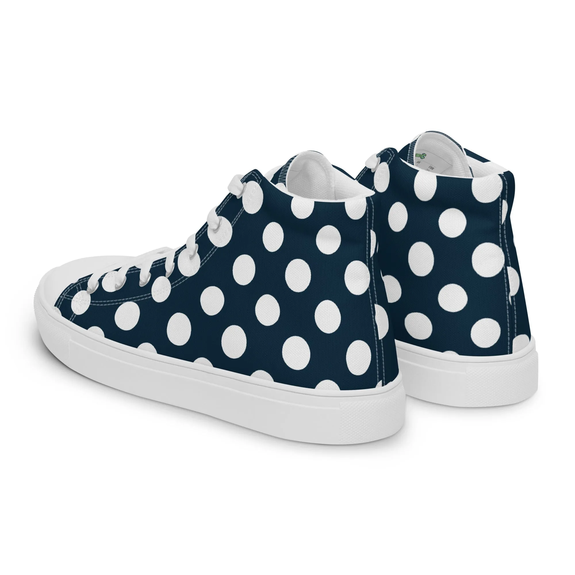 Blue with White Polka Dots Men’s high top canvas shoes