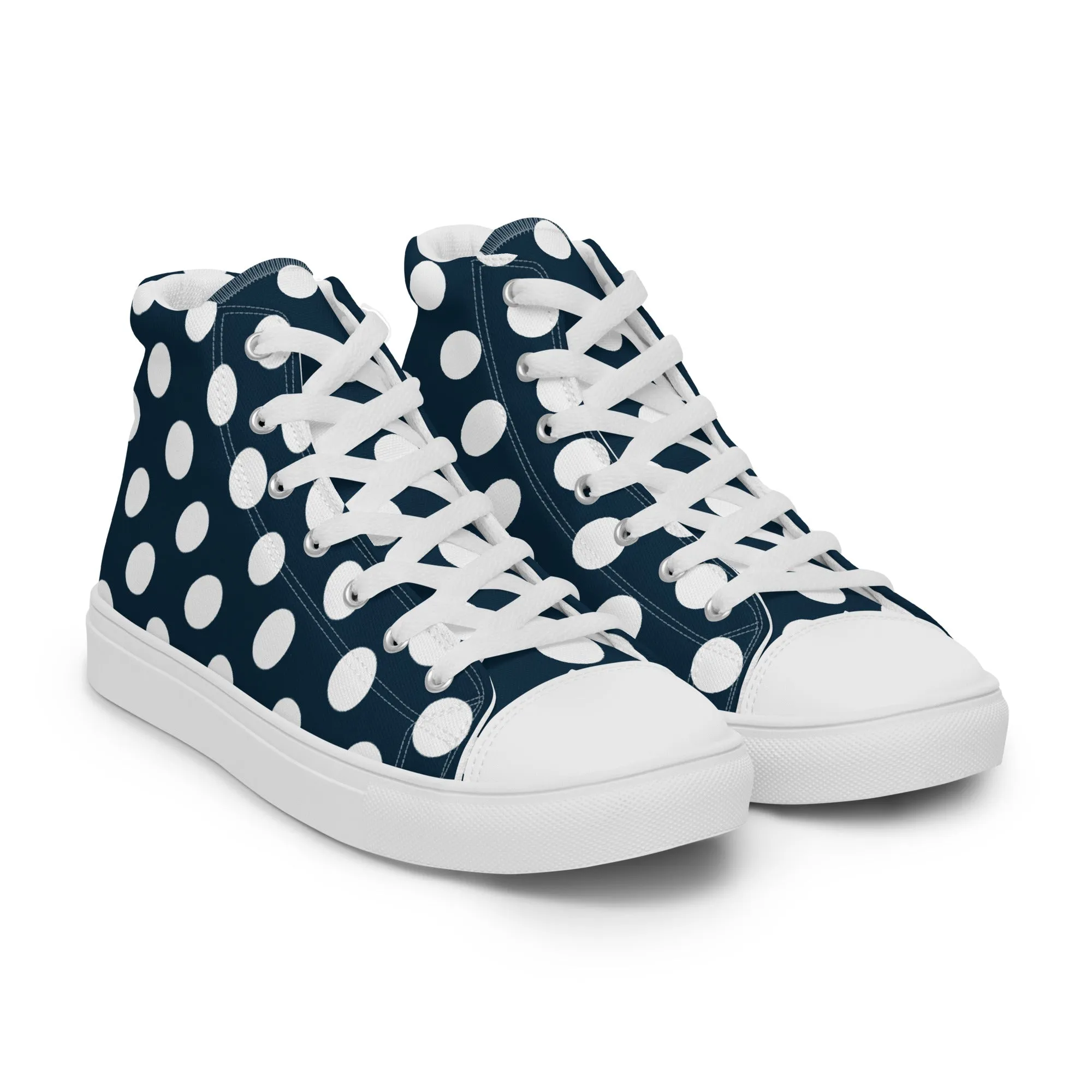 Blue with White Polka Dots Men’s high top canvas shoes