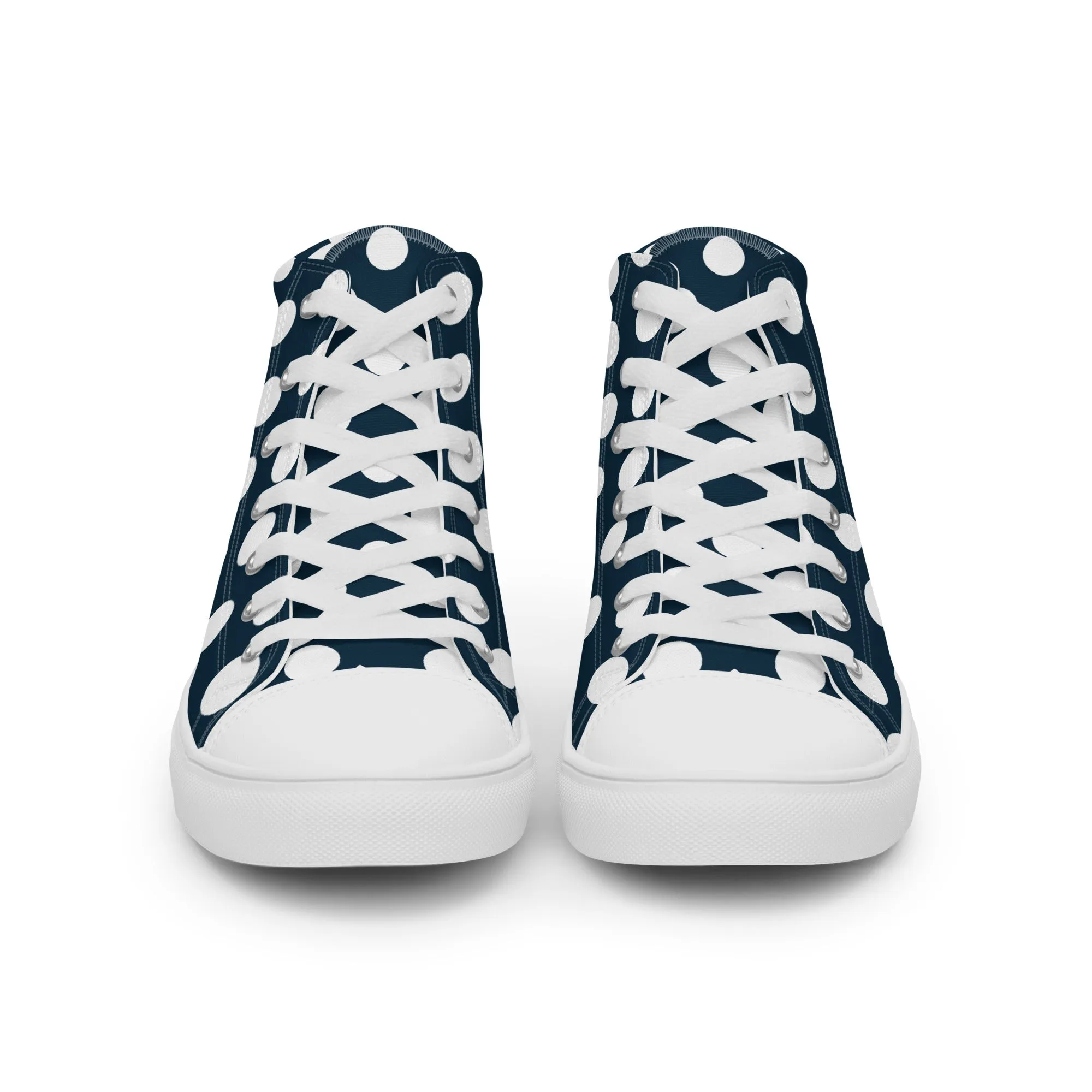 Blue with White Polka Dots Men’s high top canvas shoes