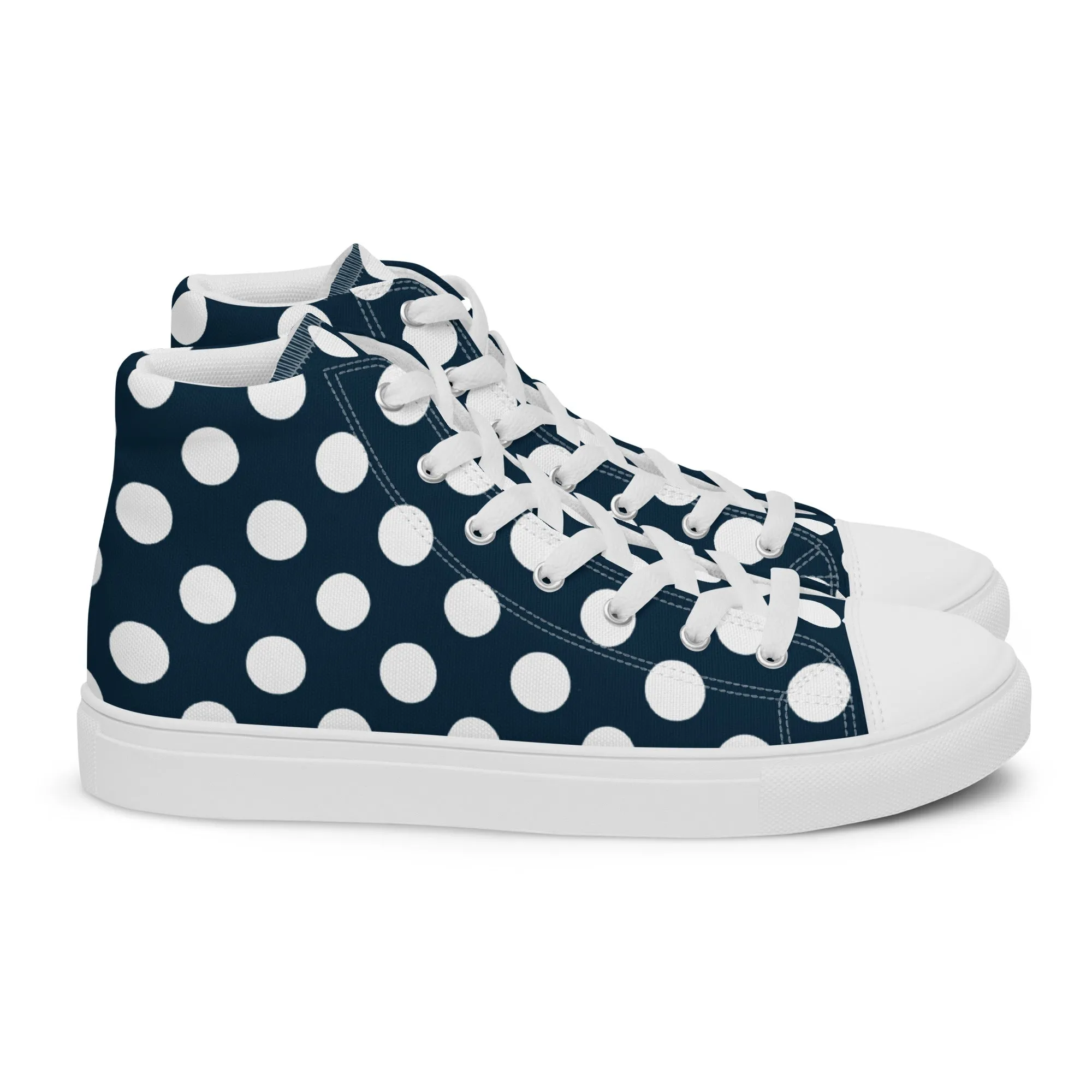 Blue with White Polka Dots Men’s high top canvas shoes