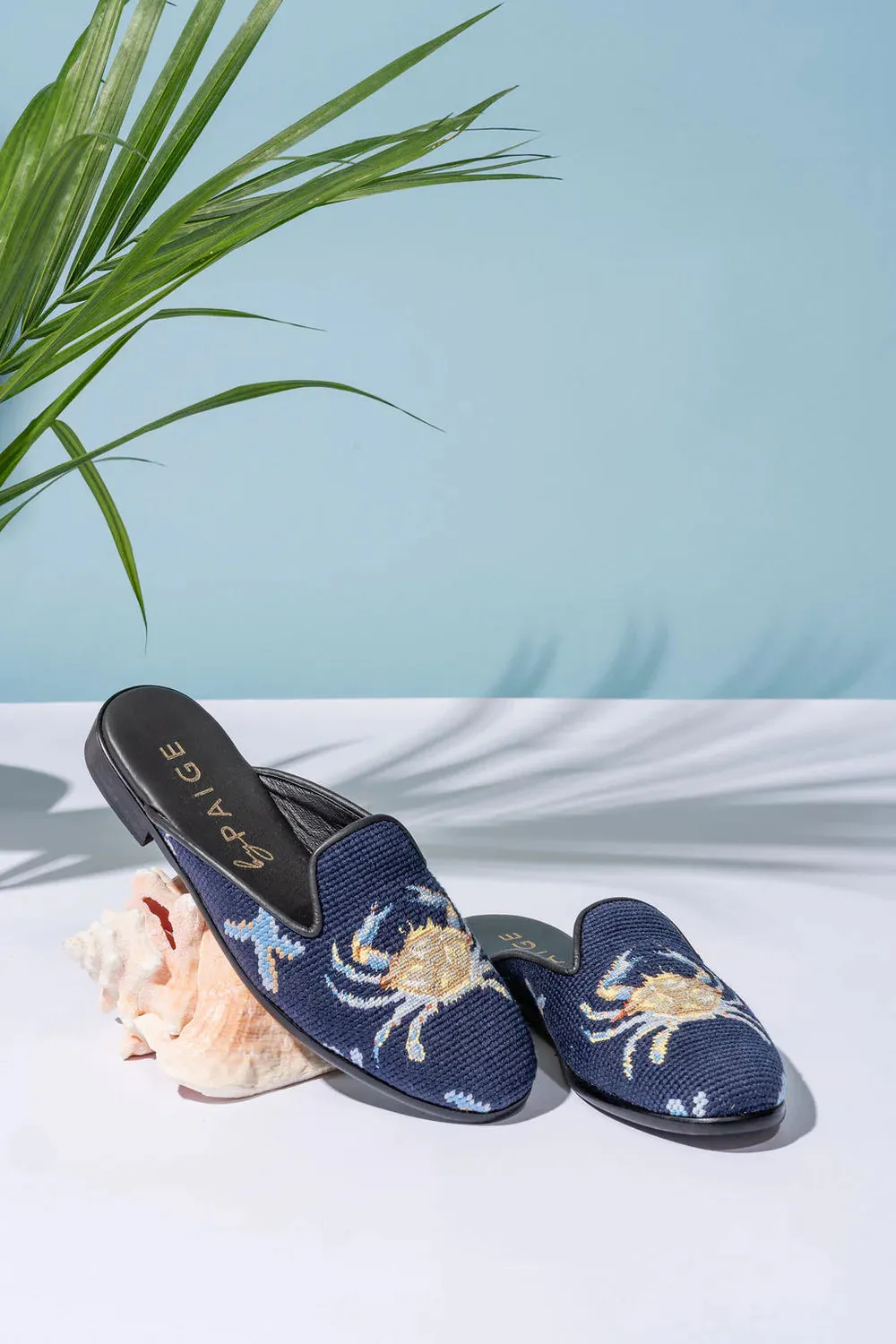BY PAIGE - NEEDLEPOINT MULE  IN CRAB