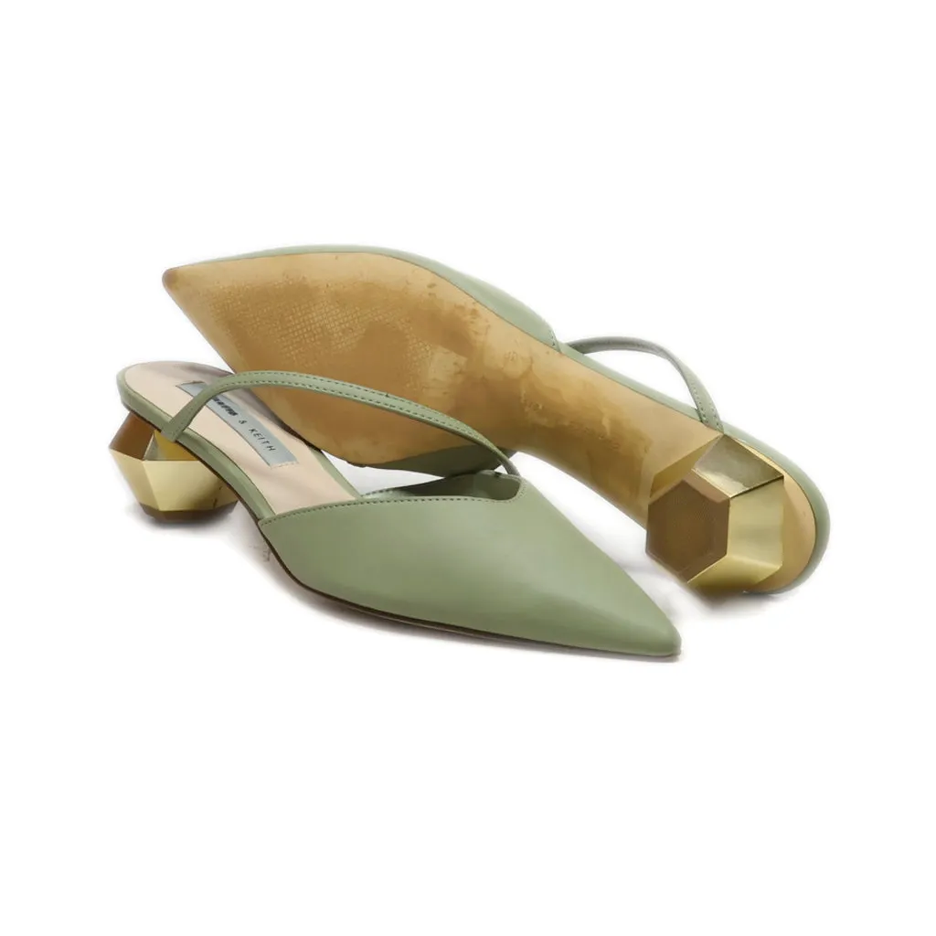 Charles & Keith Mules Leather Green Colour For Women