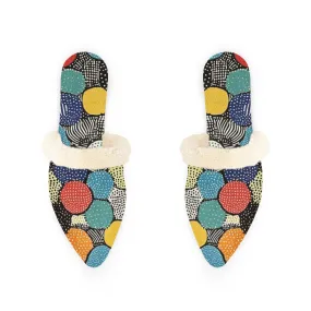 Colorful Dot Matrix Fur-Lined Mules