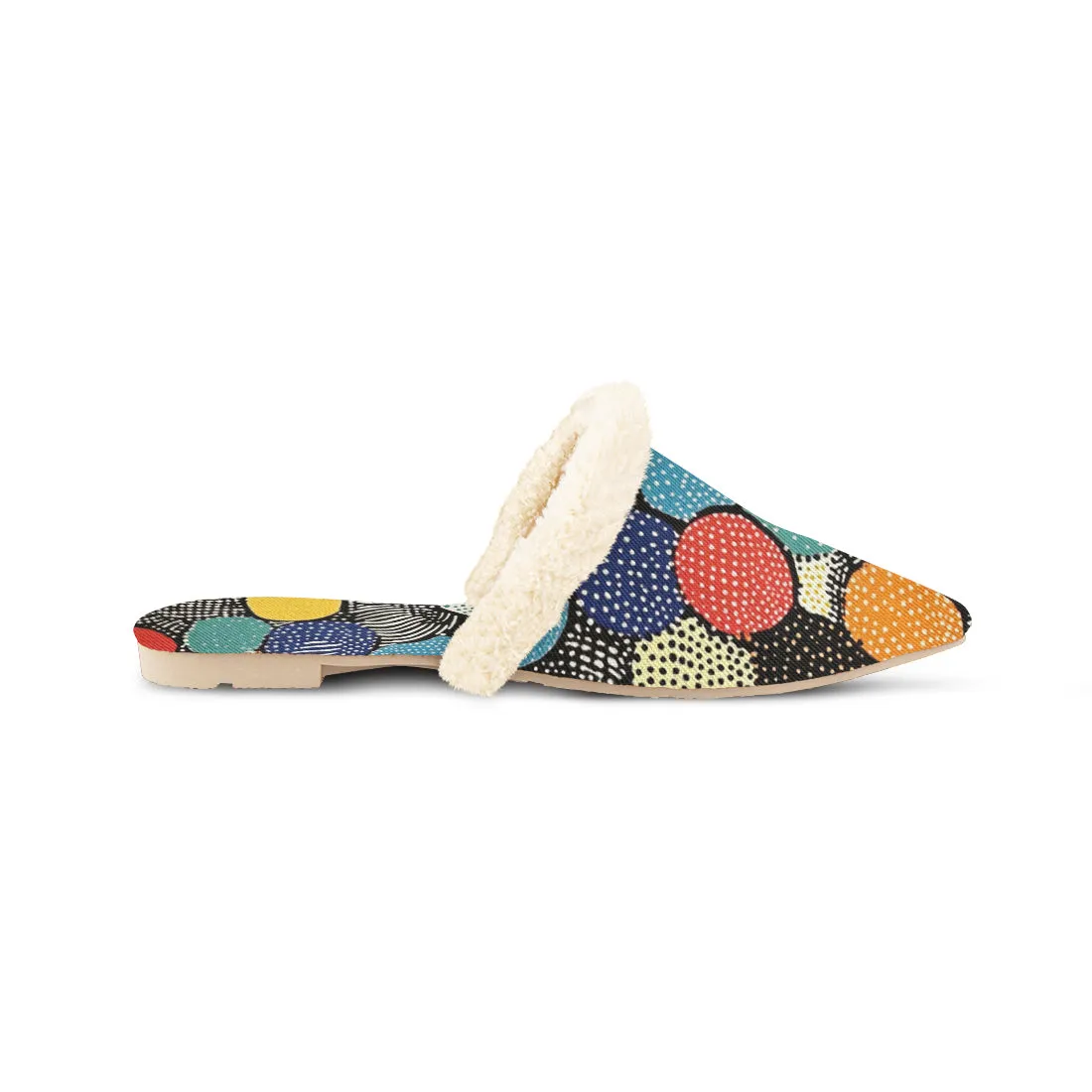 Colorful Dot Matrix Fur-Lined Mules