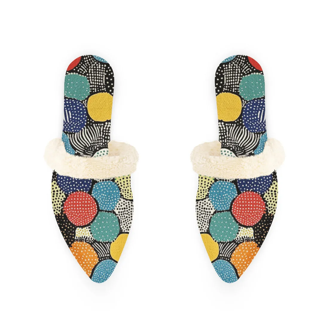 Colorful Dot Matrix Fur-Lined Mules