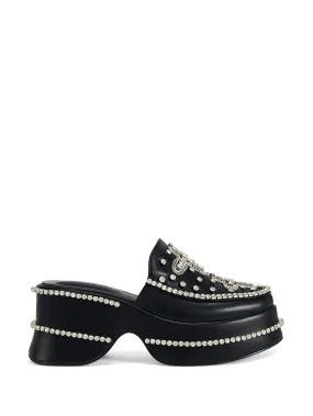 DRIVEFAST-BLACK CROSS ENCRUSTED FLATFORM CLOG