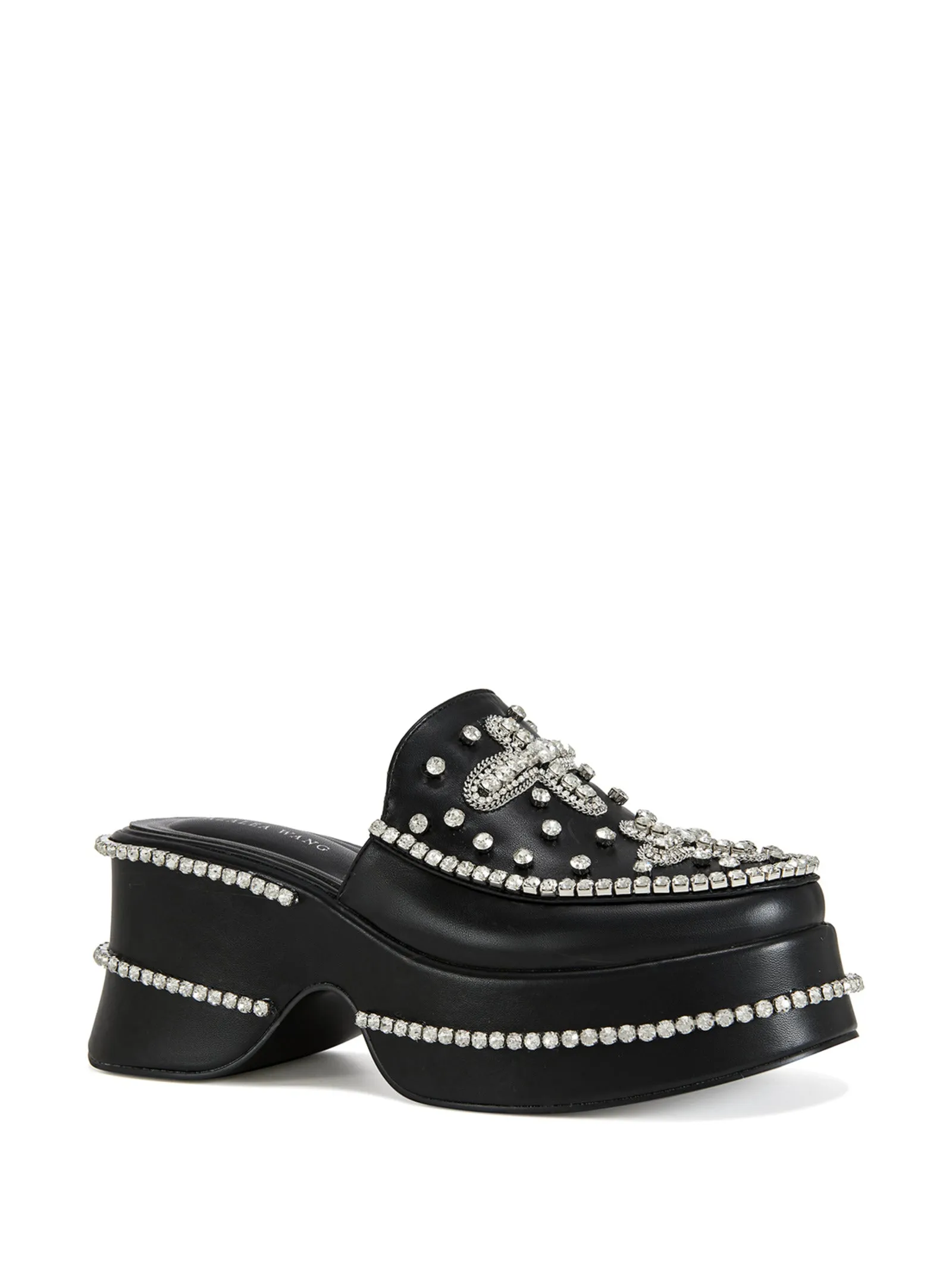 DRIVEFAST-BLACK CROSS ENCRUSTED FLATFORM CLOG