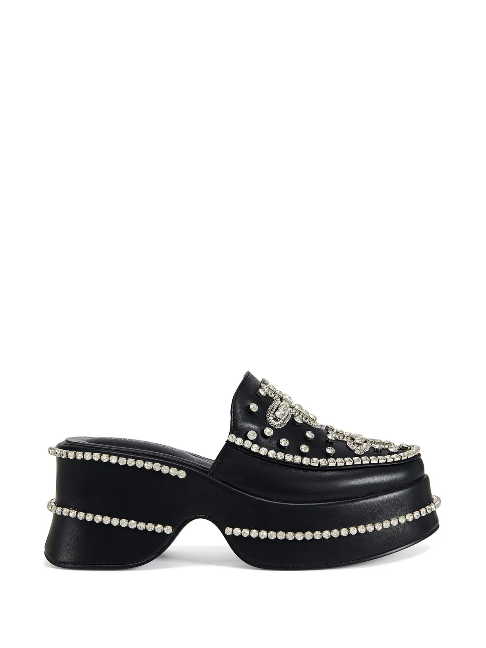 DRIVEFAST-BLACK CROSS ENCRUSTED FLATFORM CLOG