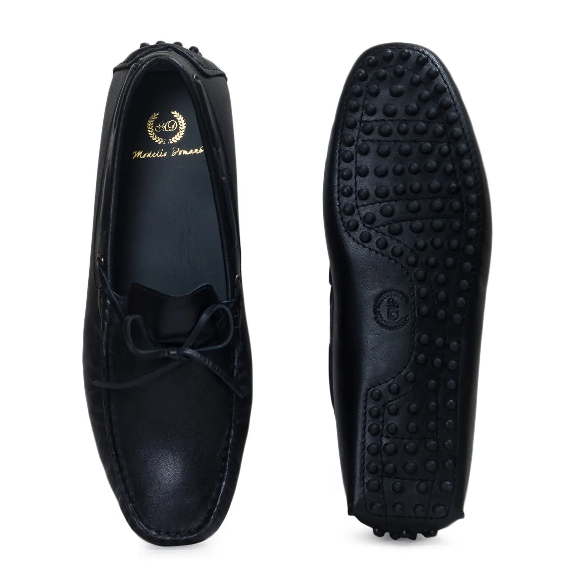 Gommino Leather Bow Loafers (Black)