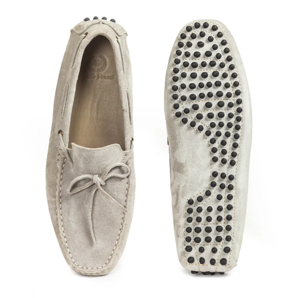Gommino Suede Bow Loafers (Moon Grey)