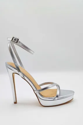 Kalilah Crossover Strap Platform Heeled Sandals in Silver